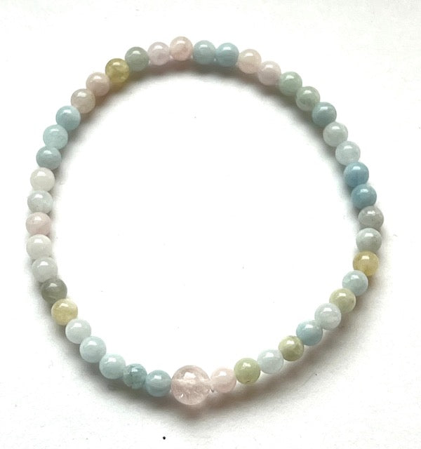 Morganite, Aquamarine & Heliodor Beaded Bracelet 4mm (2 Pack) - Average Wrists - New!