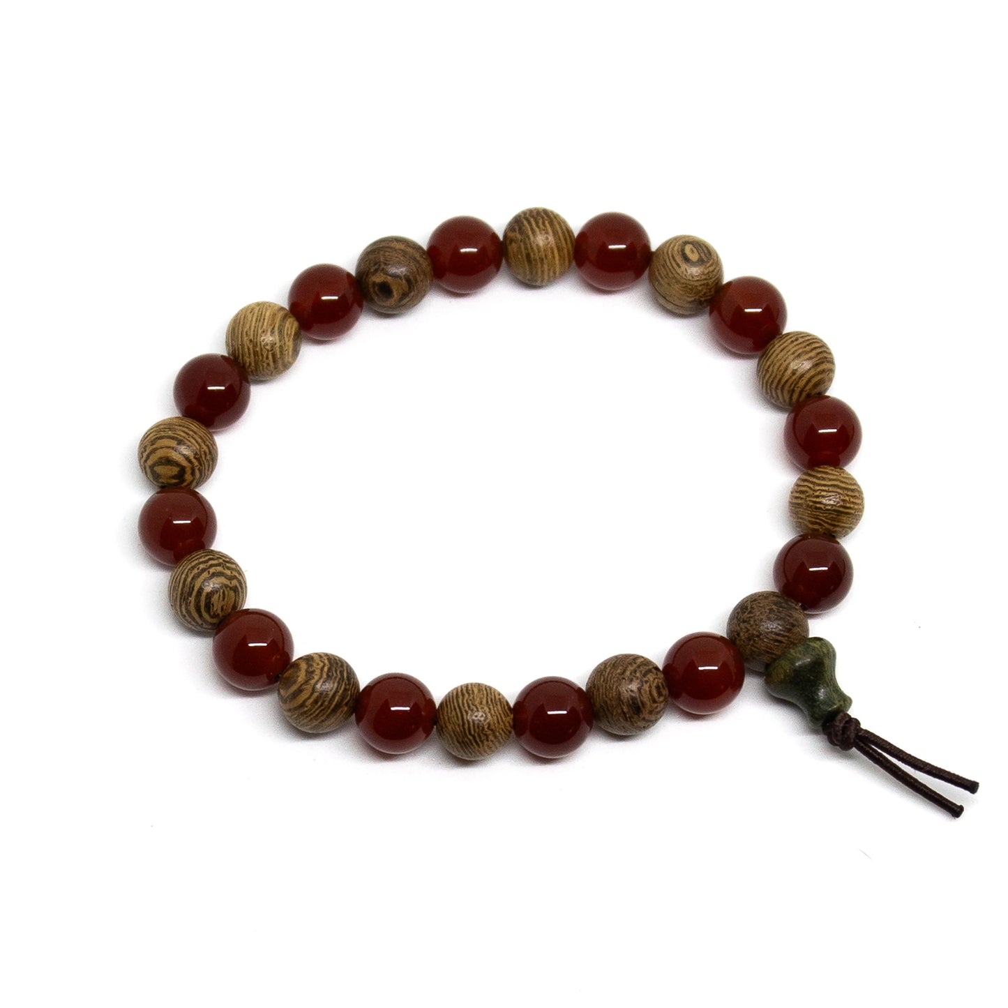 Carnelian & Phoenix Tail Wood Bracelet - Wrist Mala - 8mm (4 Pack)