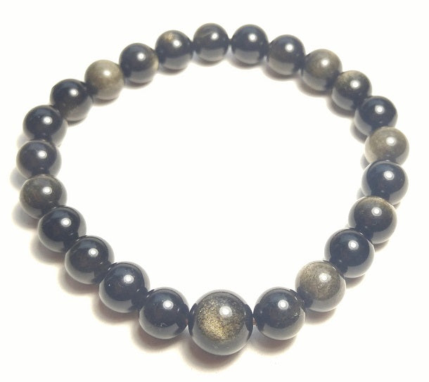 Gold Sheen Obsidian Beaded Bracelet - Wrist Mala - 6mm (4 Pack) - Average Wrists