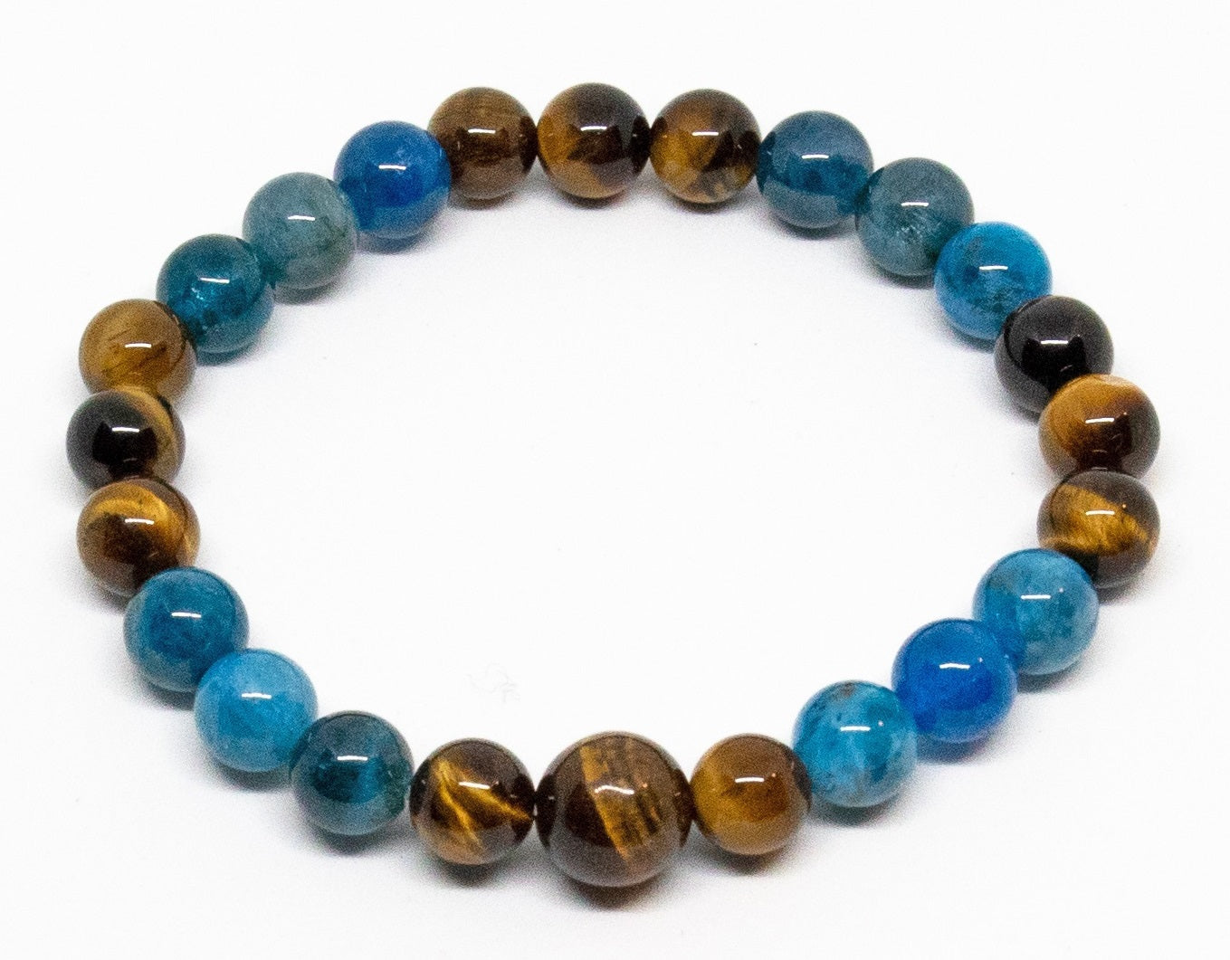 Apatite & Tiger's Eye Beaded Bracelet - Wrist Mala - 6mm (2 Pack) - Large Wrists