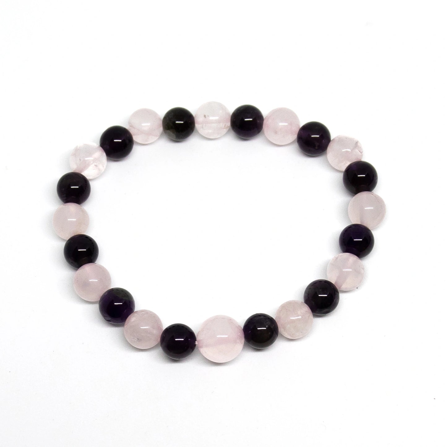 Rose Quartz & Amethyst Beaded Bracelet - Wrist Mala - 8mm (4 Pack)