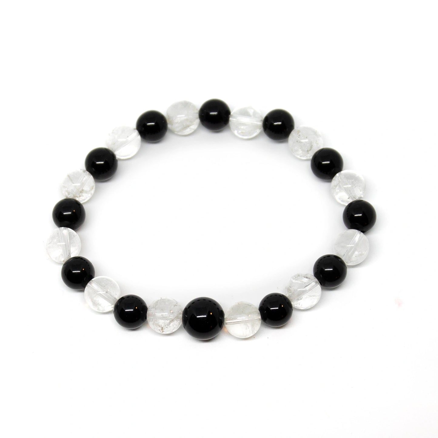 Crystal & Black Obsidian Beaded Bracelet - Wrist Mala - 8mm (2 Pack)