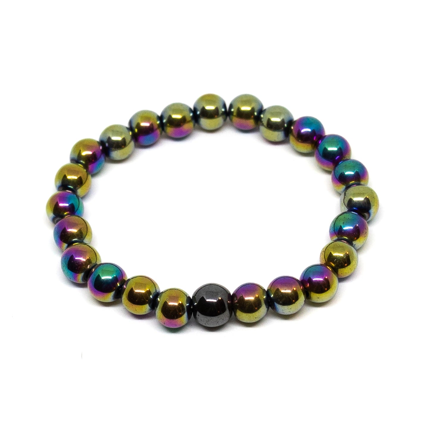 Rainbow Hematite Beaded Bracelet - Wrist Mala - 8mm (6 Pack)