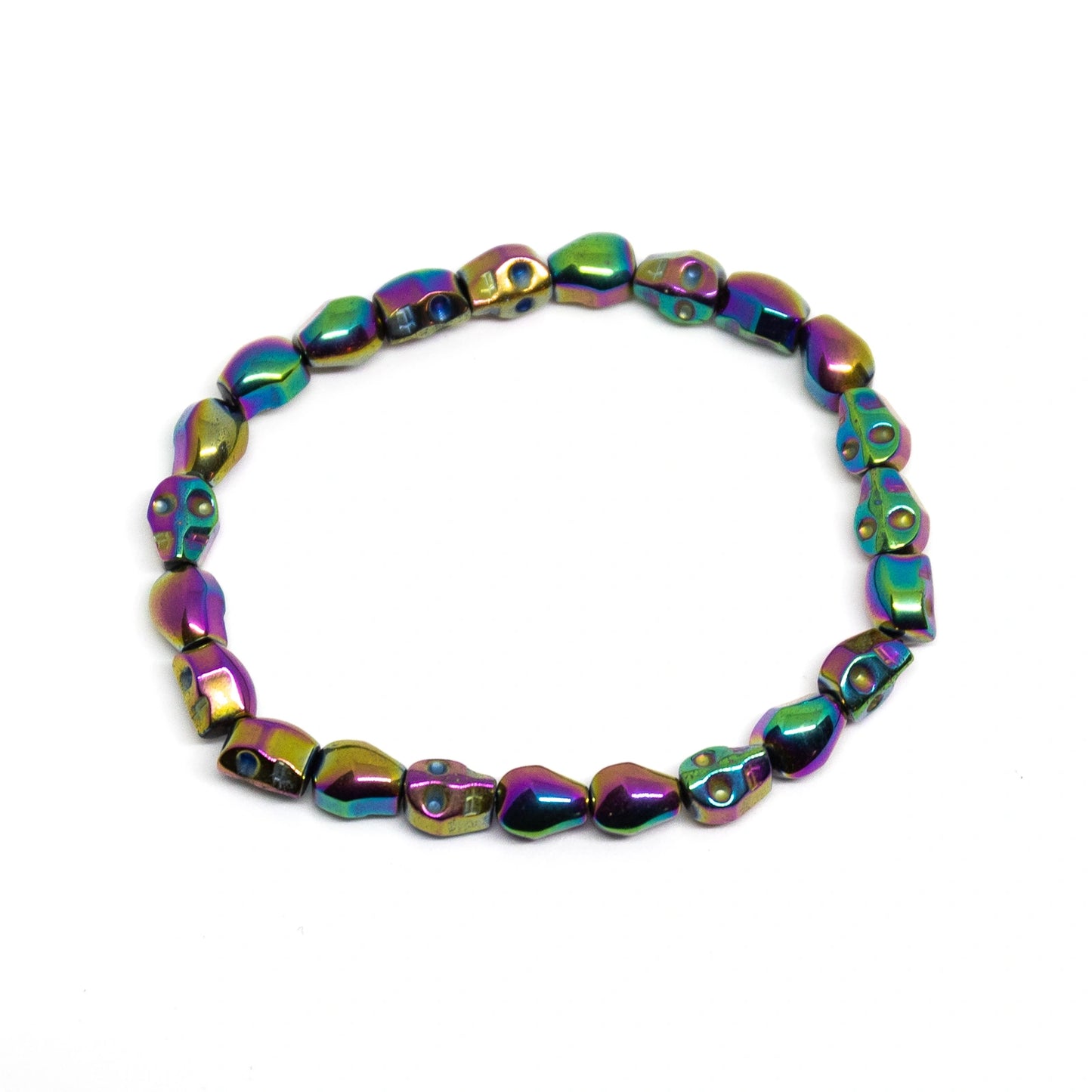 Skull Rainbow Hematite Beaded Bracelet - Wrist Mala - 6x8mm (4 Pack)