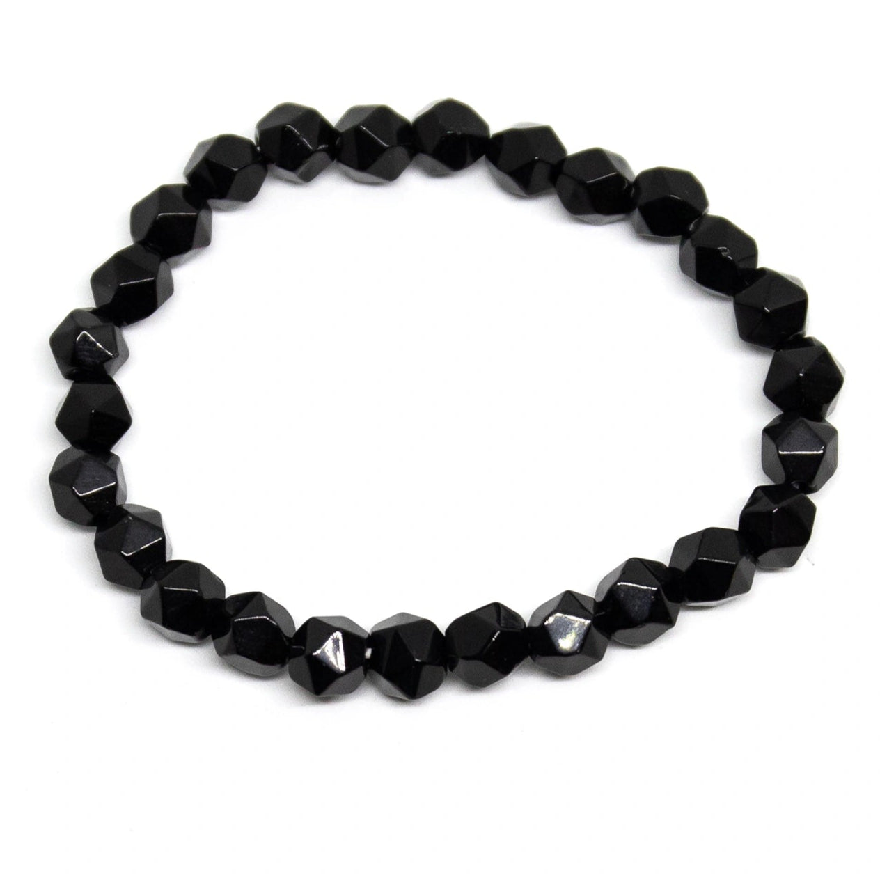 Black Tourmaline Icosahedron 20 Sided Beaded Bracelet 7mm (2 Pack) - Average Wrists