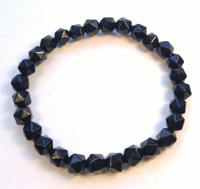 Black Tourmaline Icosahedron Beaded Bracelet 7mm (2 Pack) - Small Wrists