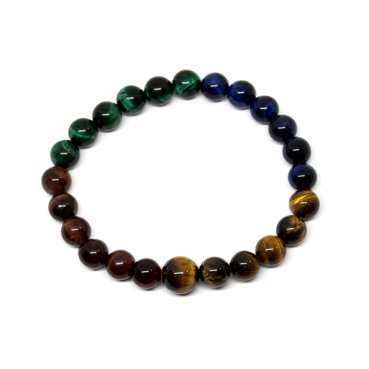 Green, Red, Blue & Yellow Tiger's Eye Beaded Bracelet - 8mm (2 Pack)