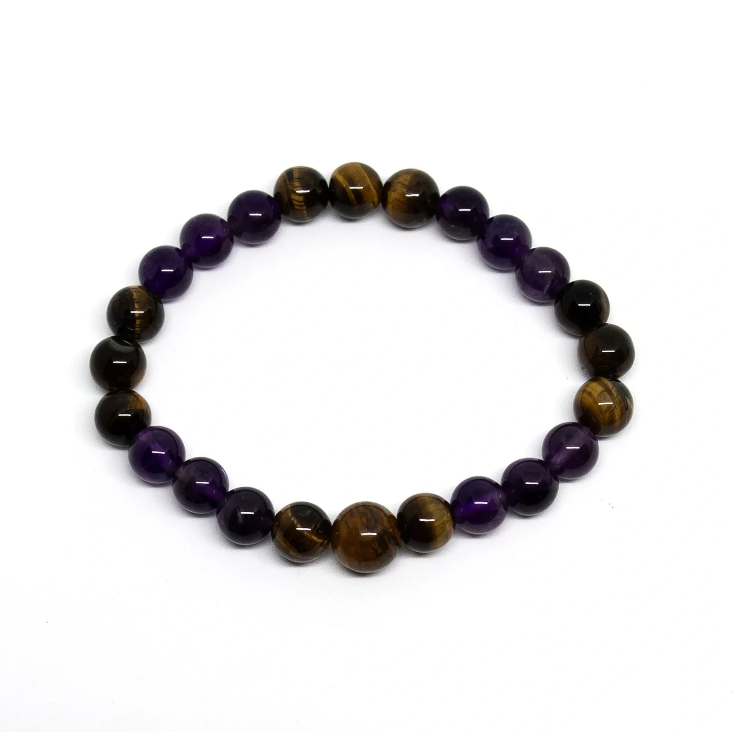 Tiger Eye & Amethyst Beaded Bracelet - Wrist Mala - 10mm (2 Pack)