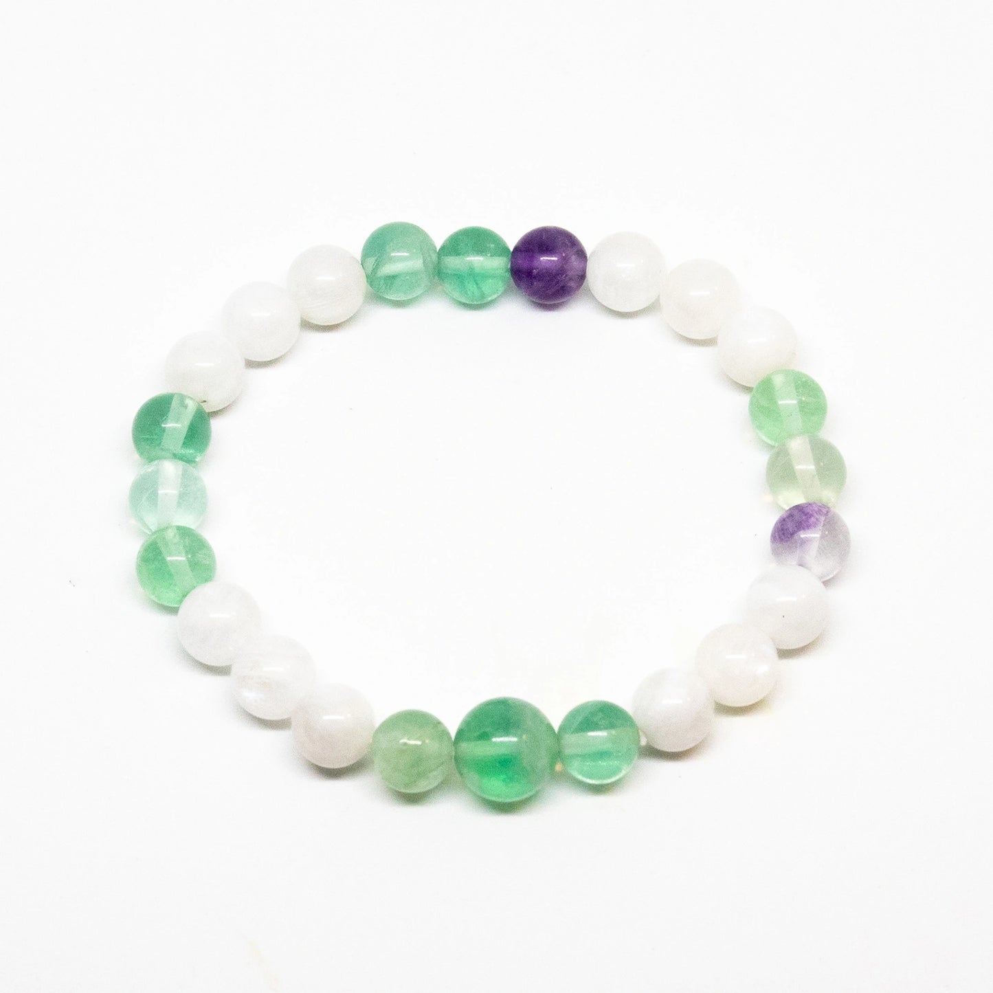 Fluorite & Moonstone Beaded Bracelet - Wrist Mala - 8mm (1 Pack)