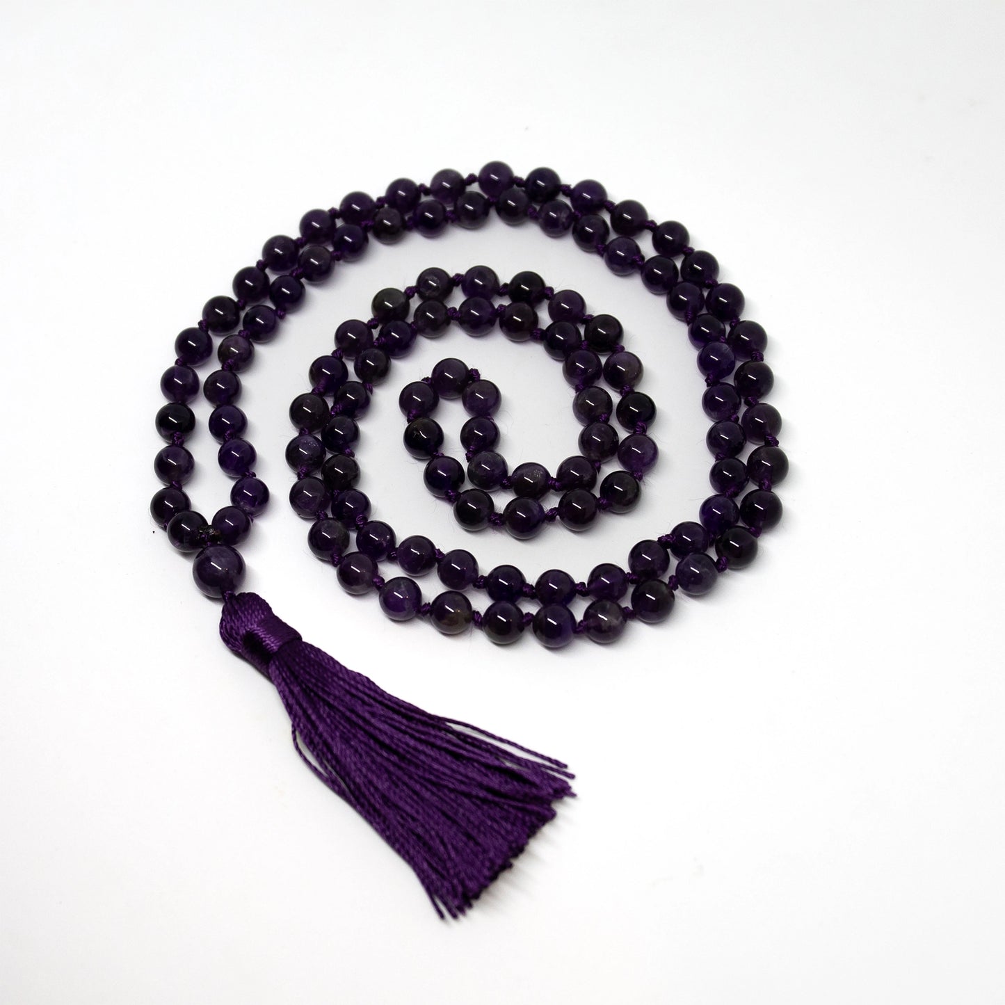 Natural Un-dyed Grade A Amethyst Knotted 108 Mala - 8mm (1 Pack)
