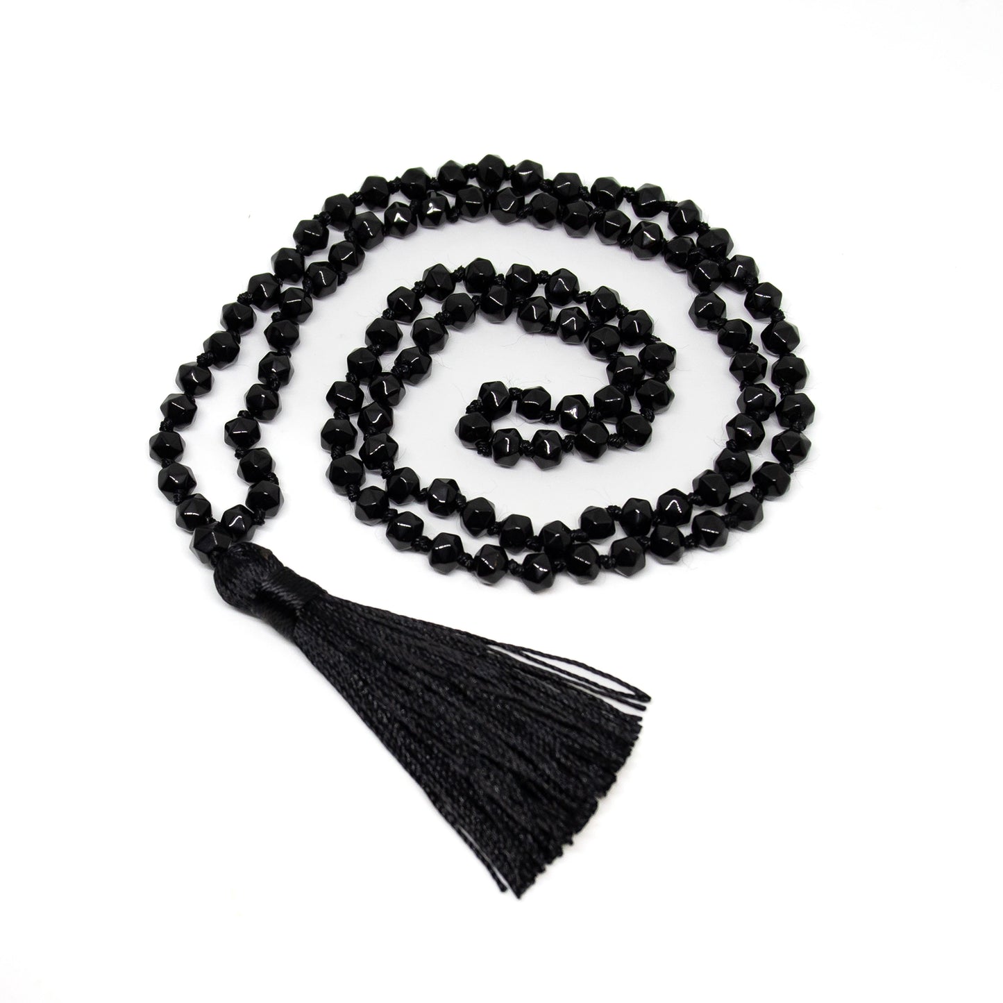 Black Tourmaline Icosahedron 20 sided Knotted 108 Mala 7mm (1 Pack)