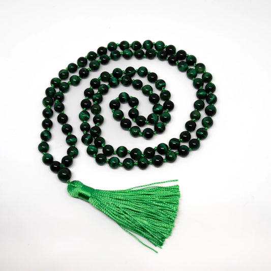 Green Tiger's Eye Knotted 108 Bead Mala - Prayer Beads - 8mm (1 Pack)