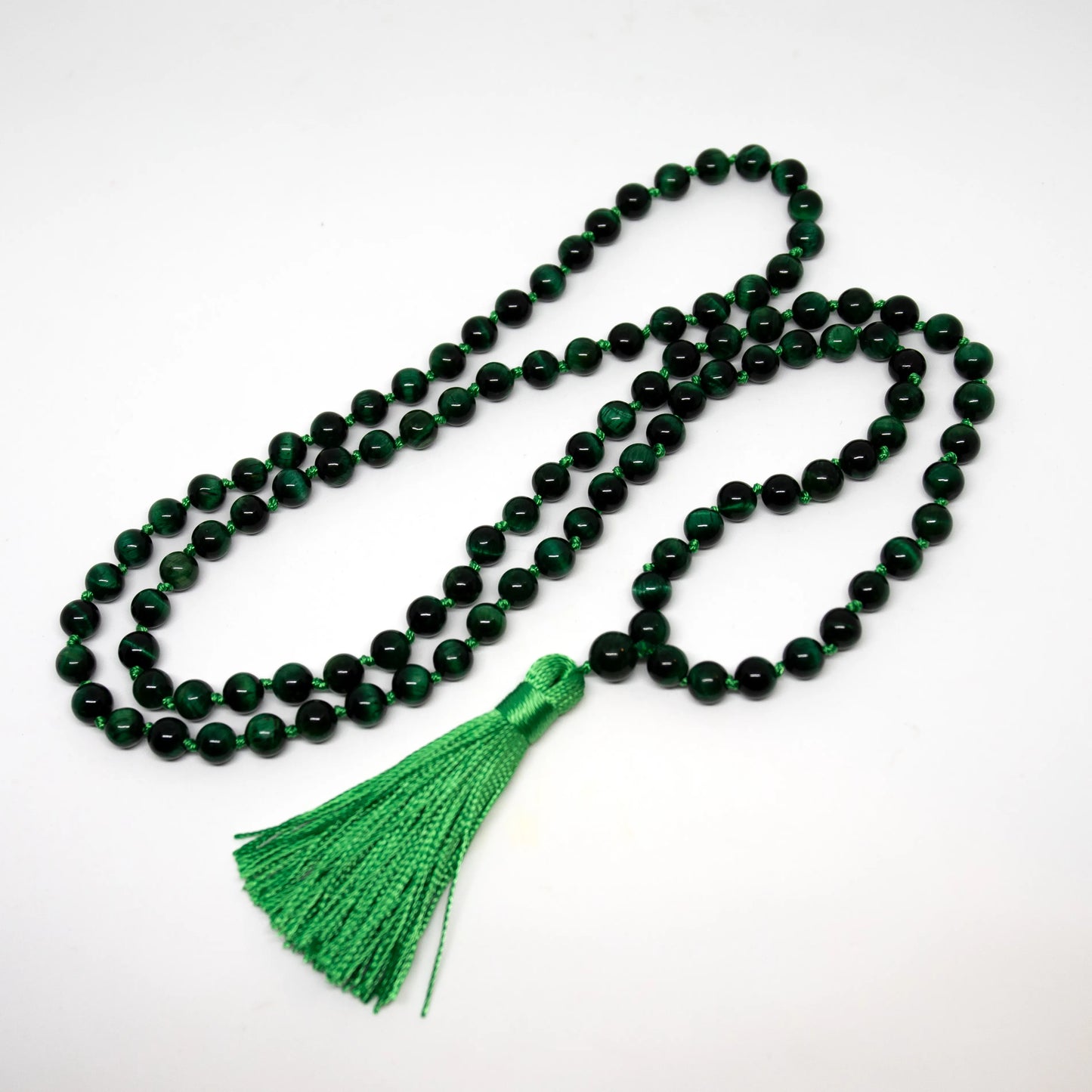 Green Tiger's Eye Knotted 108 Bead Mala - Prayer Beads - 8mm (1 Pack)