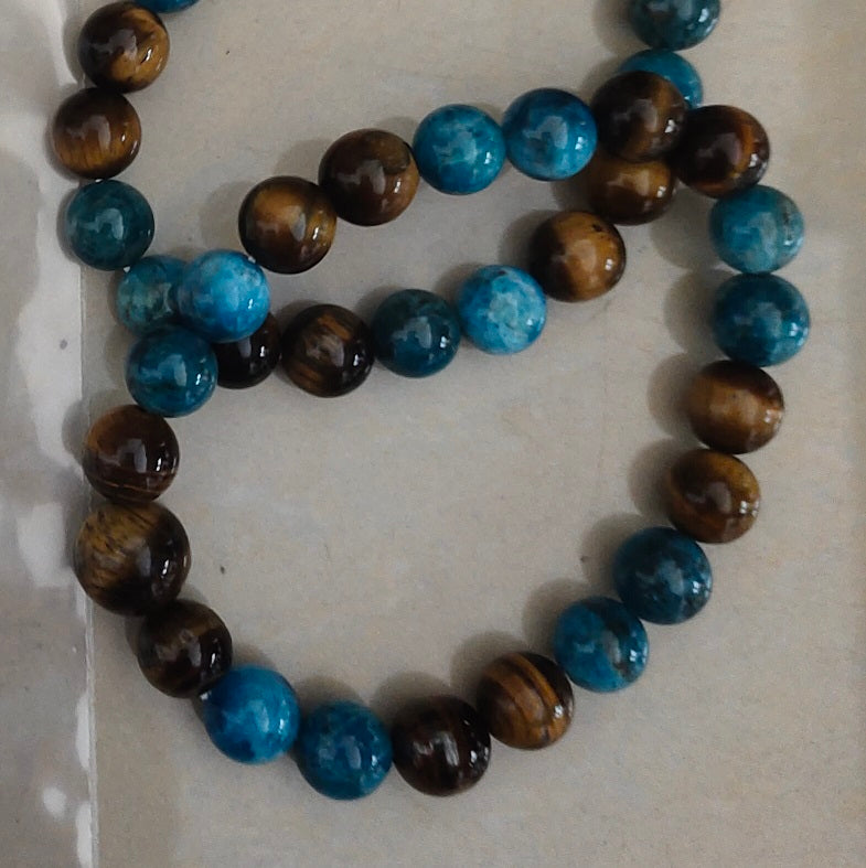 Apatite & Tiger's Eye Beaded Bracelet - Wrist Mala - 10mm (2 Pack) - Large Wrists