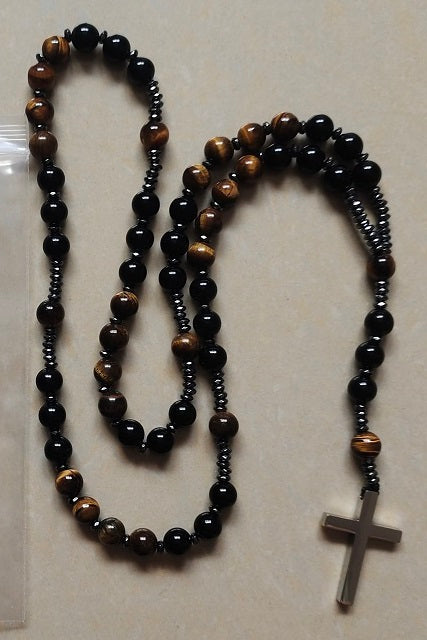 Tiger's Eye & Black Obsidian Rosary - Prayer Beads - 8mm (1 Pack)