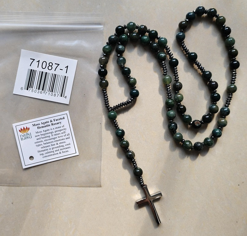 Moss Agate Gemstone Rosary - Prayer Beads - 8mm (1 Pack)