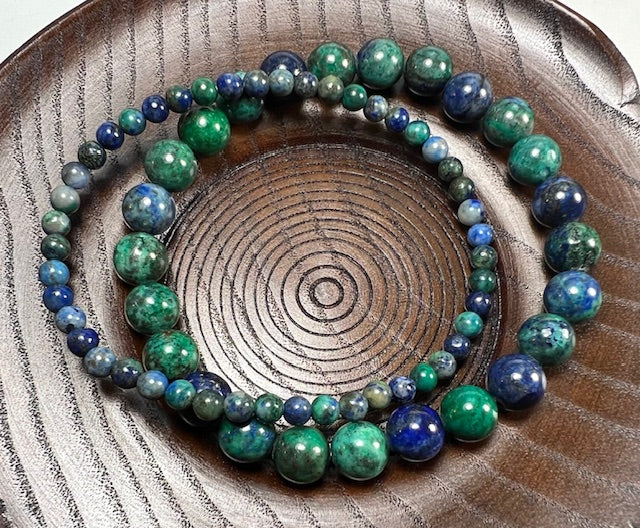 Azurite, Malachite & Chrysocolla Combo Beaded Bracelet - Wrist Mala - 6mm (4 Pack) - Small Wrists