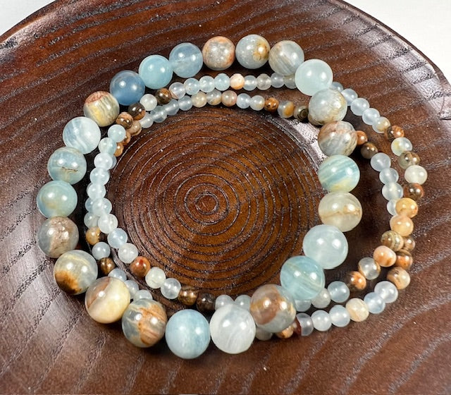 Blue Calcite Beaded Bracelet - Wrist Mala 4mm (2 Pack) - Average Wrists - New!