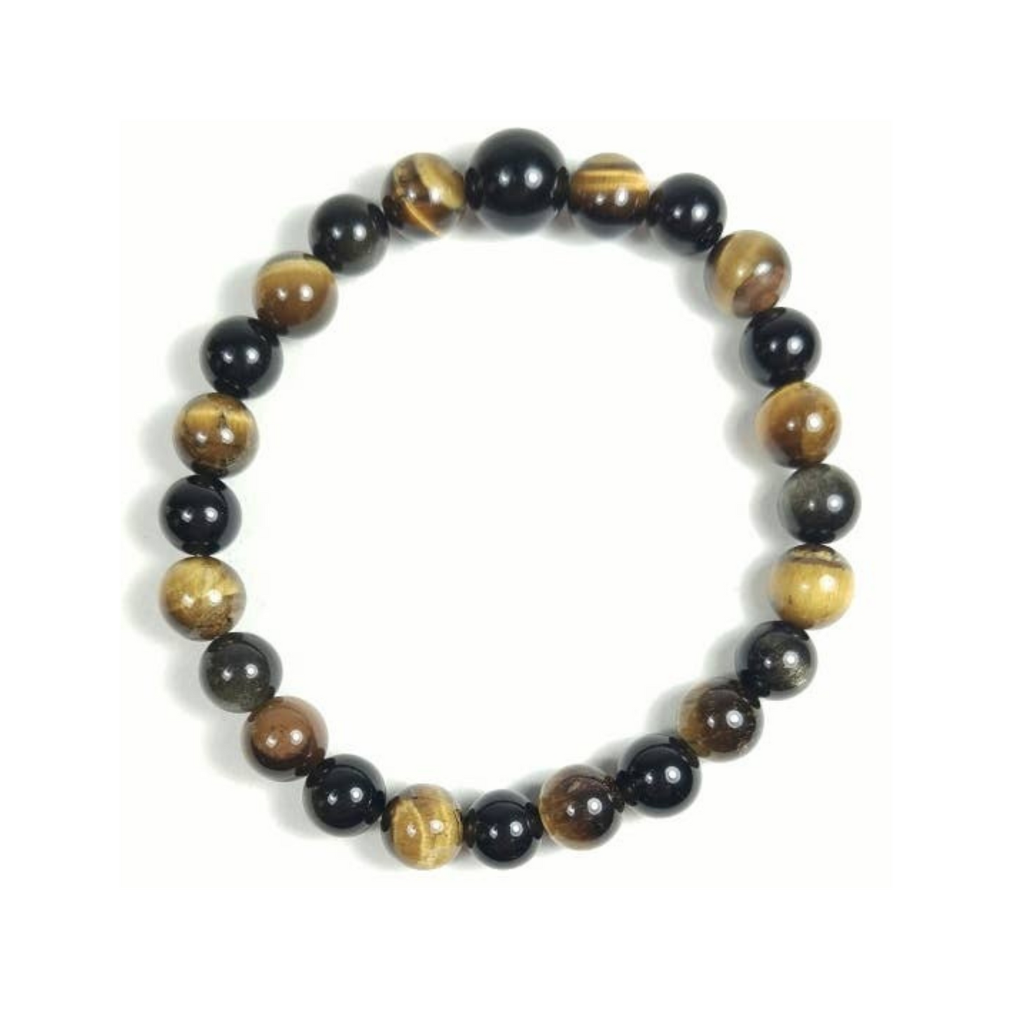 Large Size Tiger Eye & Black Obsidian Beaded Bracelet 8mm (4 Pack)