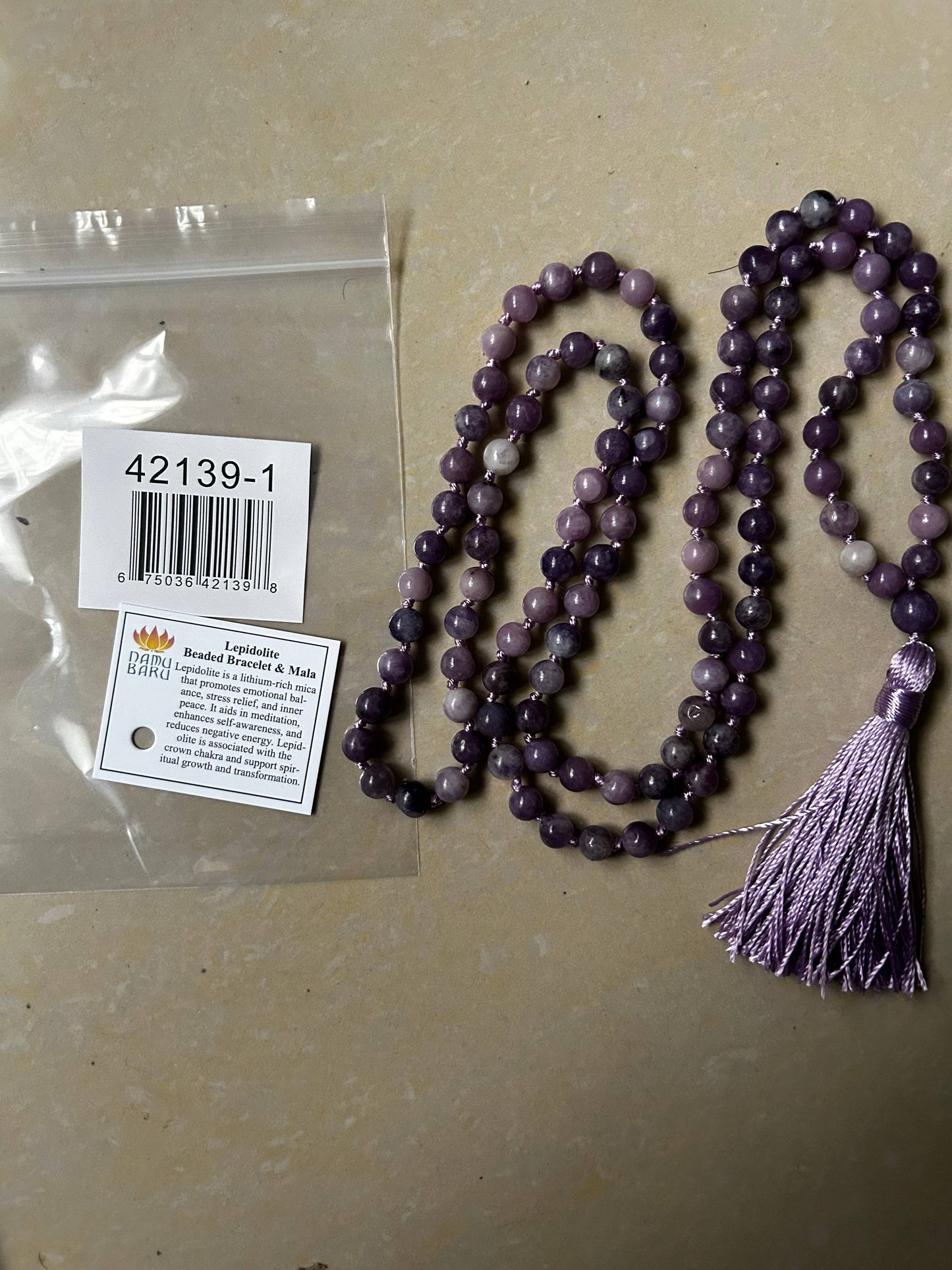 Lepidolite Knotted 108 Bead Mala - Prayer Beads - 8mm (1 Pack)