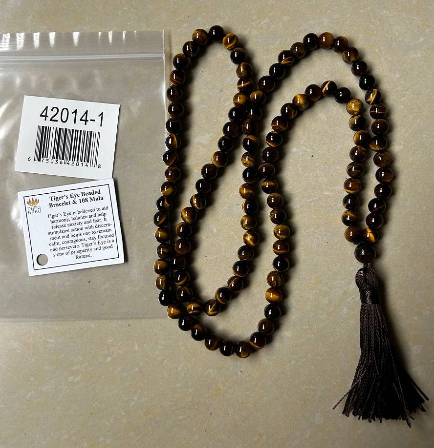 Tiger's Eye Zen Unknotted 108 Bead Mala - Prayer Beads - 8mm (1 Pack)