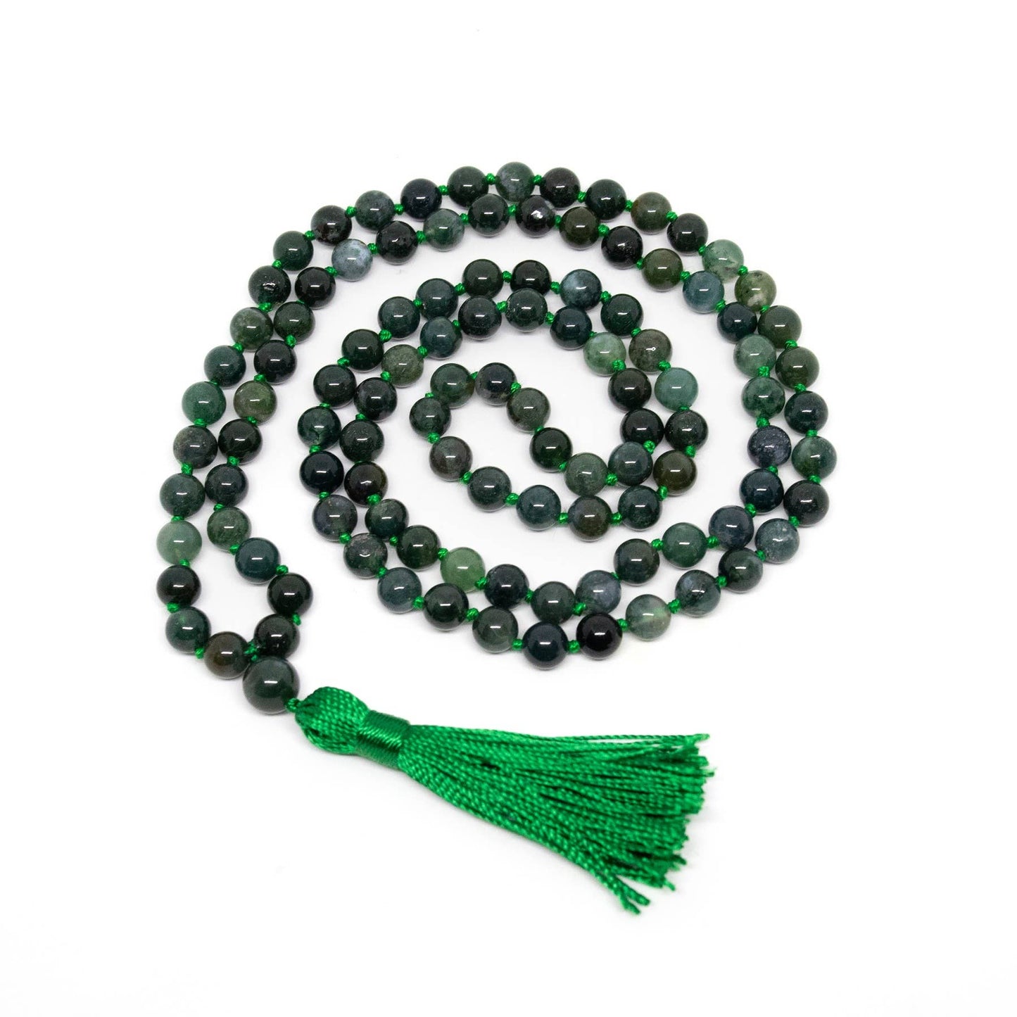 Moss Agate Knotted 108 Bead Mala - Prayer Beads - 8mm (1 Pack)