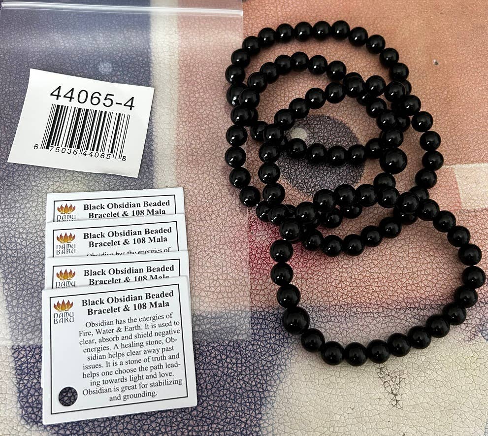 Longer Length Obsidian Beaded Bracelet Wrist Mala 8mm (4 Pack)