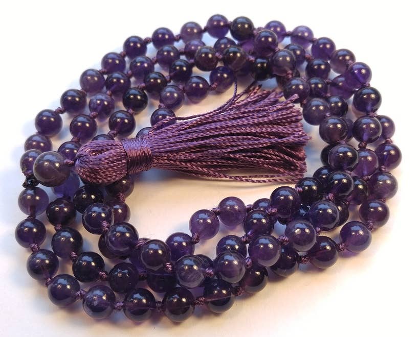 Natural Un-dyed Grade A Amethyst Knotted 108 Mala - 8mm (1 Pack)
