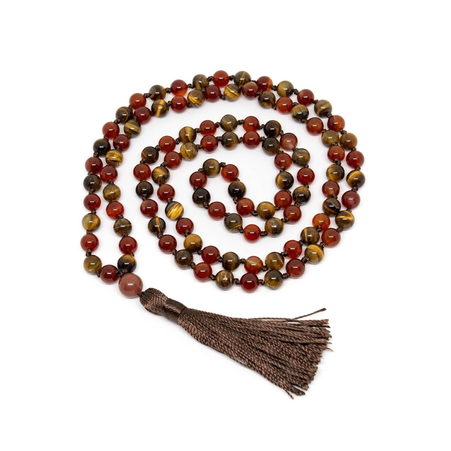 Carnelian & Tiger's Eye Knotted 108 Mala - Prayer Beads 8mm (1 Pack)