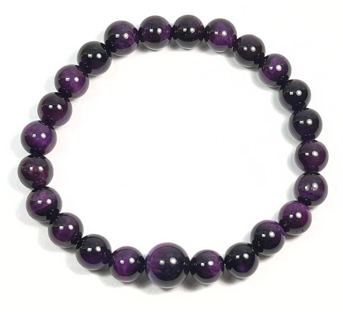 High Quality Dyed Purple Tiger's Eye Beaded Bracelet - 8mm (2 Pack)