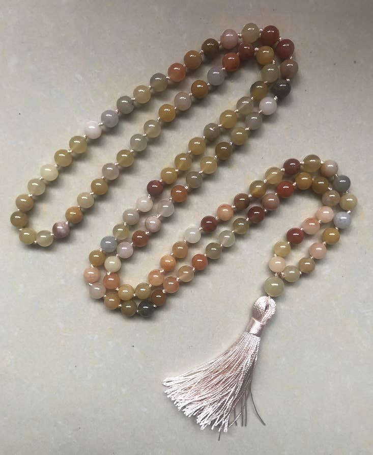 Rainbow Jade Knotted 108 Bead Mala - Prayer Beads - 8mm (1 Pack)