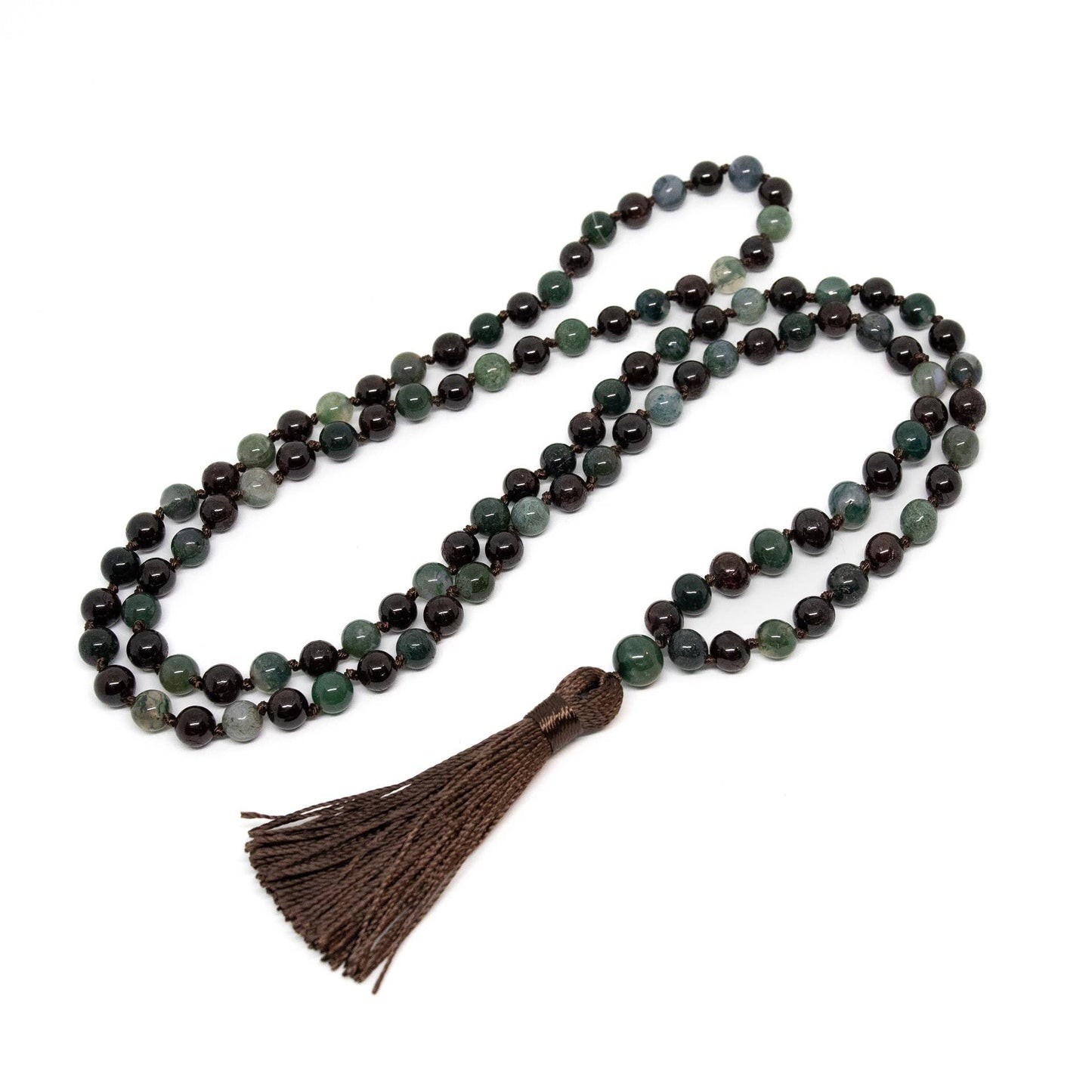 Garnet & Moss Agate Knotted 108 Mala - Prayer Beads - 8mm (1 Pack)