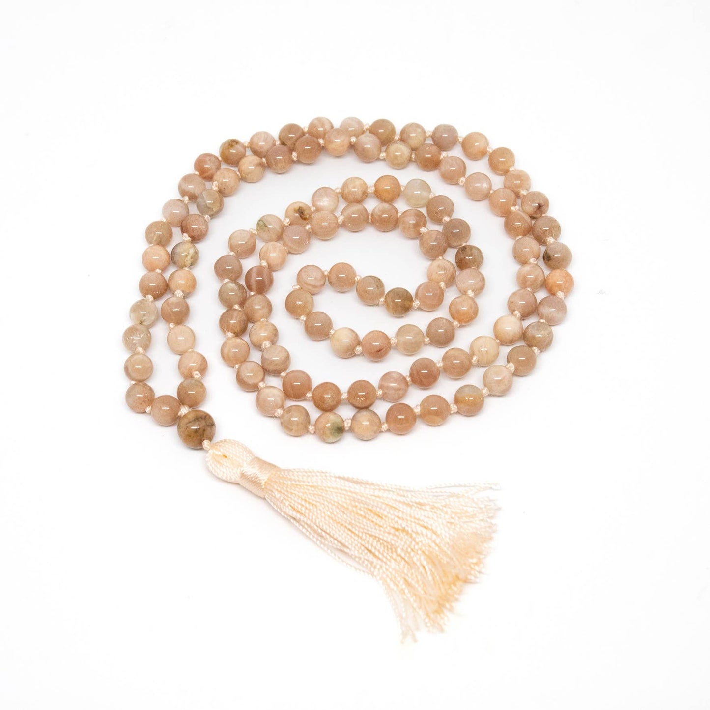Peach Moonstone Knotted 108 Bead Mala - Prayer Beads - 8mm (1 Pack)