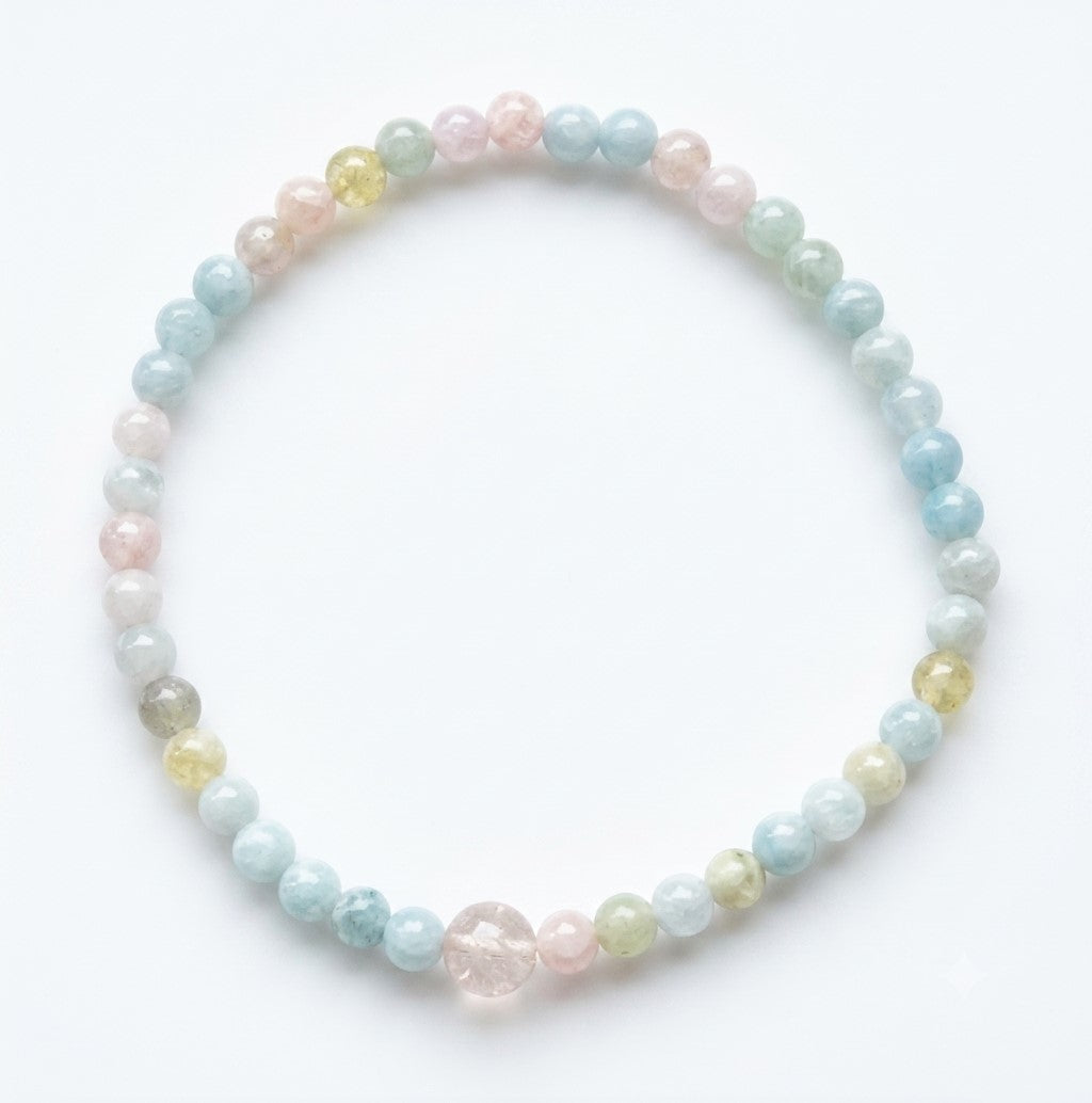 Morganite, Aquamarine & Heliodor Beaded Bracelet 4mm (2 Pack) - Average Wrists - New!