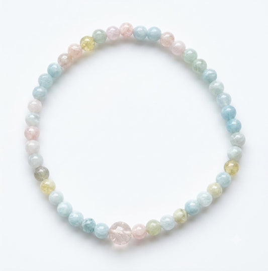 Morganite, Aquamarine & Heliodor Beaded Bracelet 4mm (2 Pack) - Average Wrists - New!