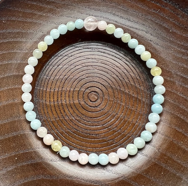 Morganite, Aquamarine & Heliodor Beaded Bracelet 4mm (2 Pack) - Average Wrists - New!