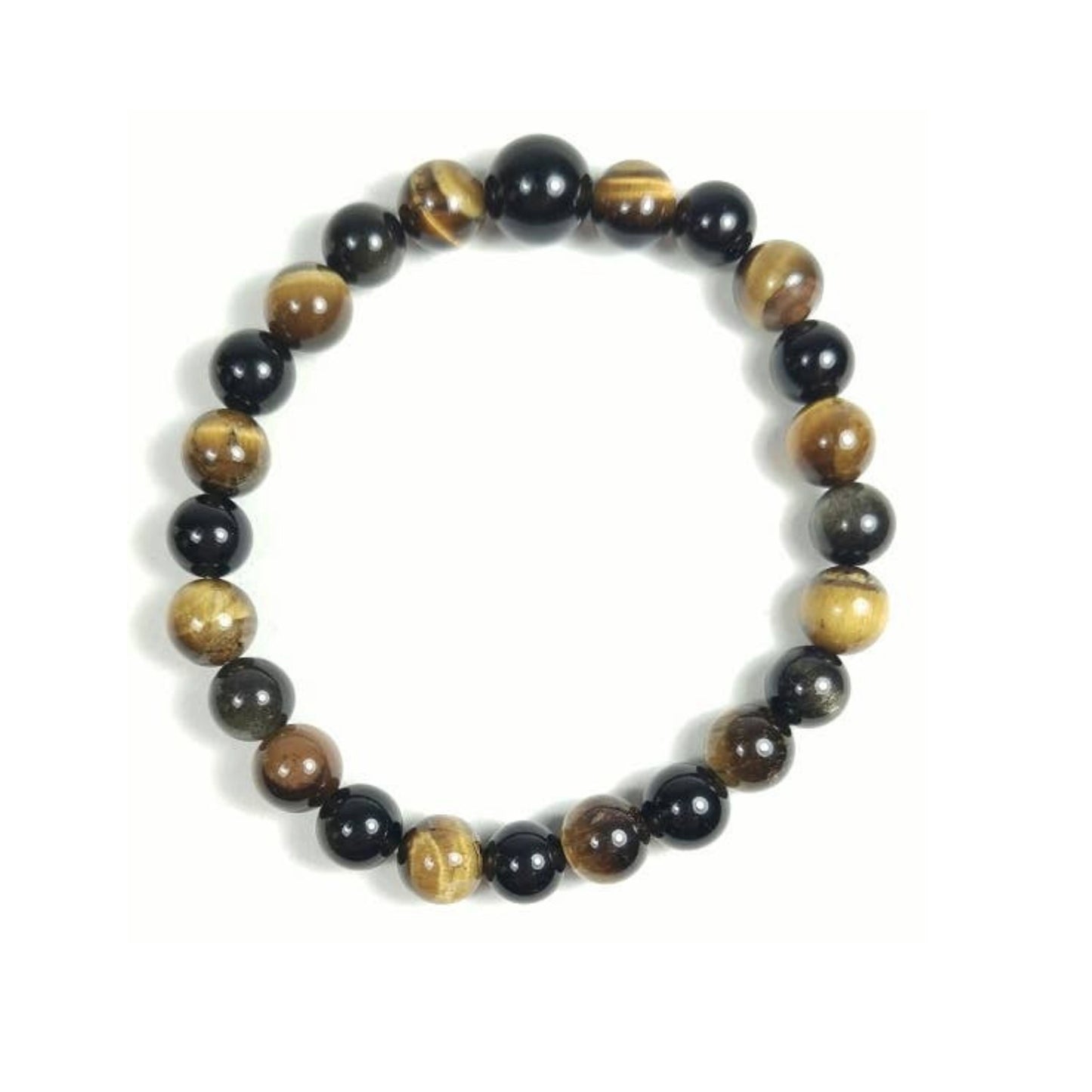 Tiger's Eye & Black Obsidian Beaded Bracelet Wrist Mala 10mm (2 Pack)