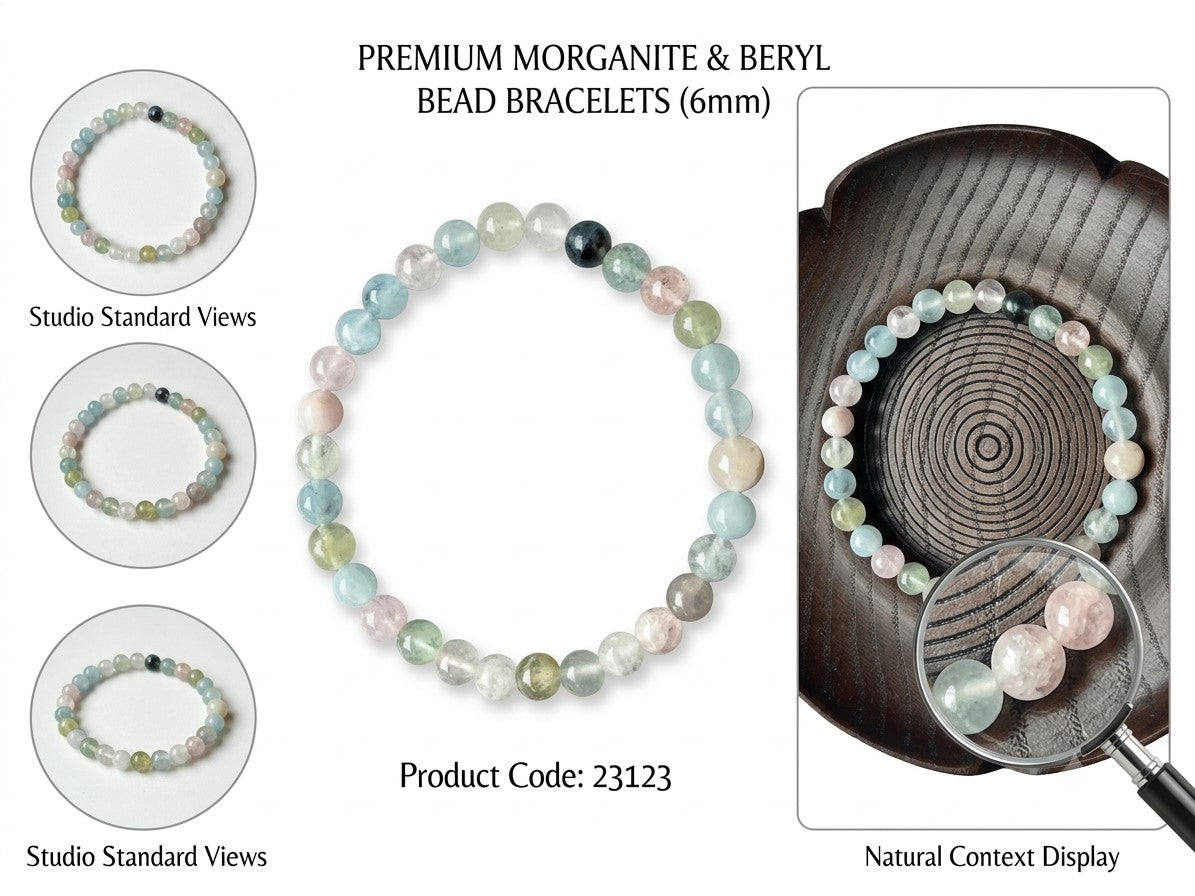Morganite, Aquamarine & Heliodor Beaded Bracelet 6mm (2 Pack) - Average Wrists - New!