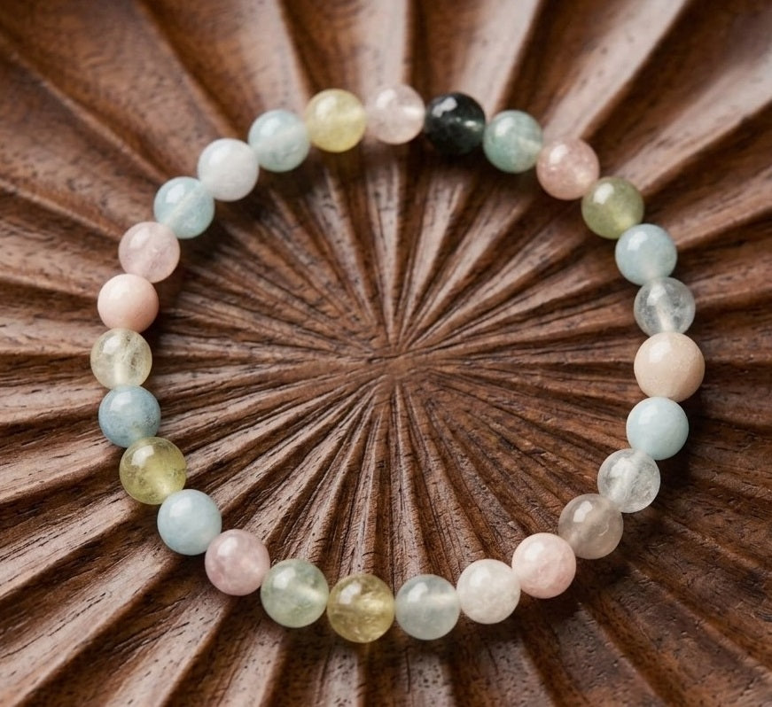 Morganite, Aquamarine & Heliodor Beaded Bracelet 6mm (2 Pack) - Average Wrists - New!