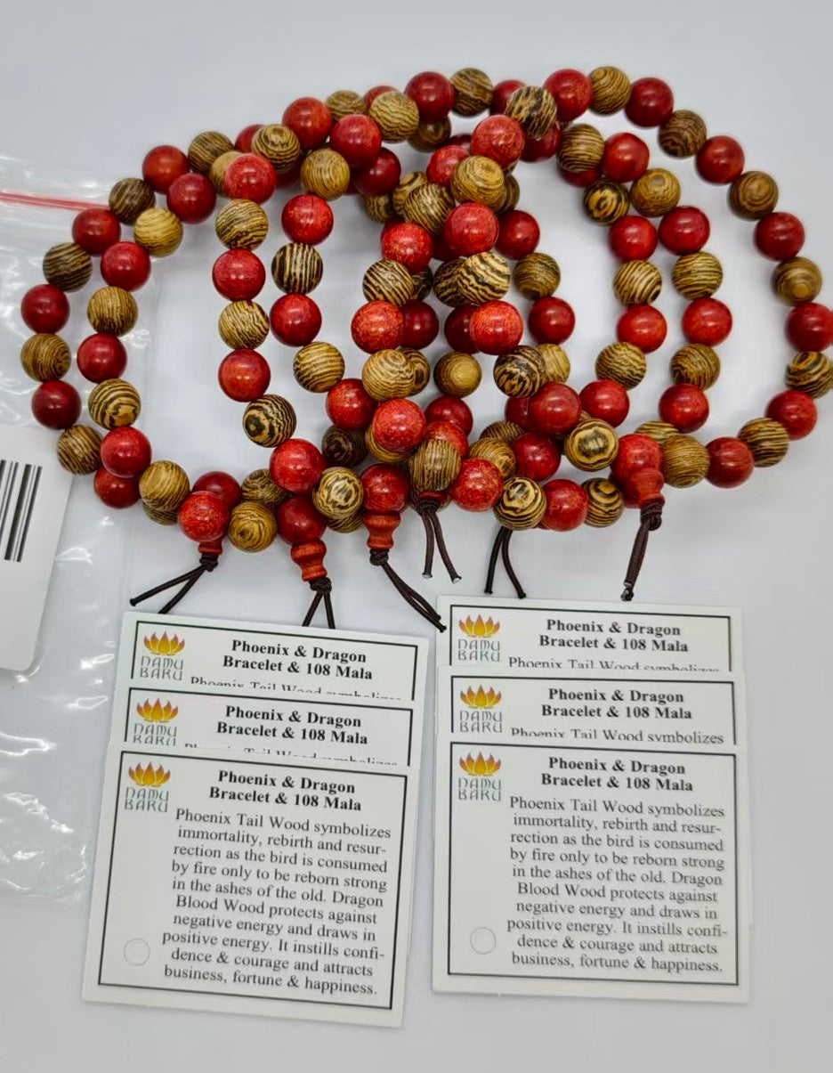 Phoenix & Dragon Beaded Bracelet - Wrist Mala - 8mm (6 Pack)