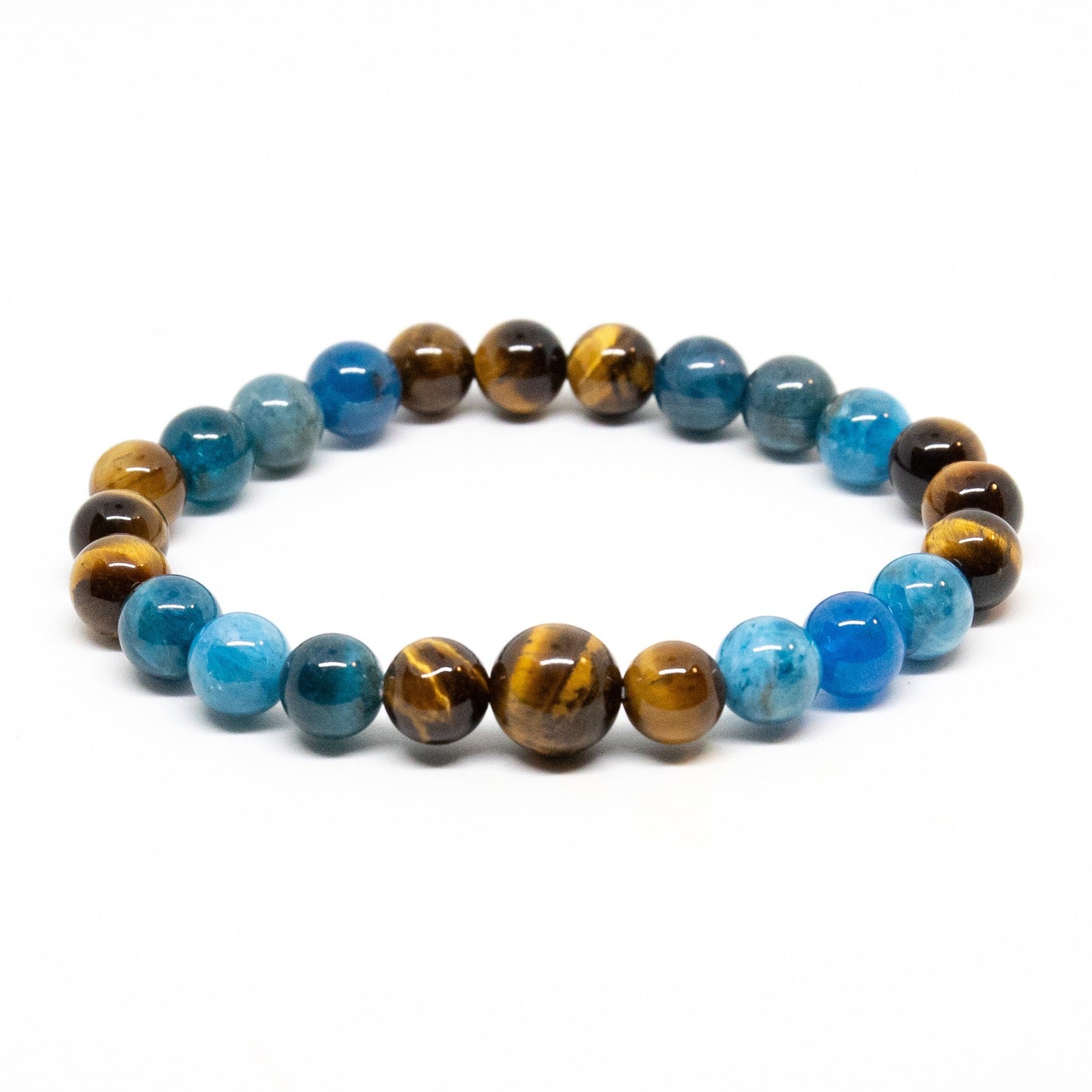 Apatite & Tiger's Eye Beaded Bracelet - Wrist Mala - 6mm (2 Pack) - Large Wrists