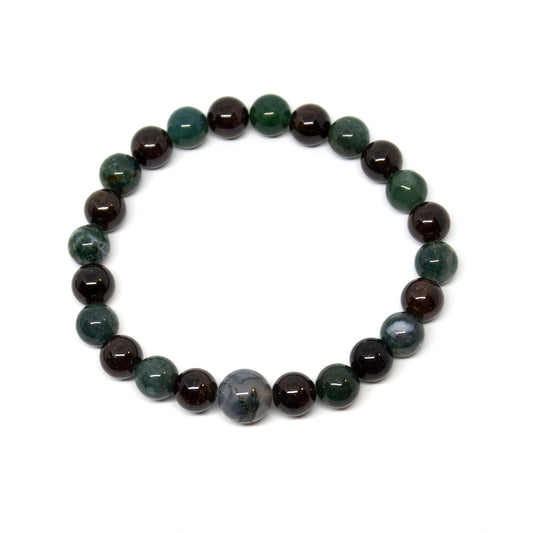 Garnet & Moss Agate Beaded Bracelet - Wrist Mala - 8mm (2 Pack)