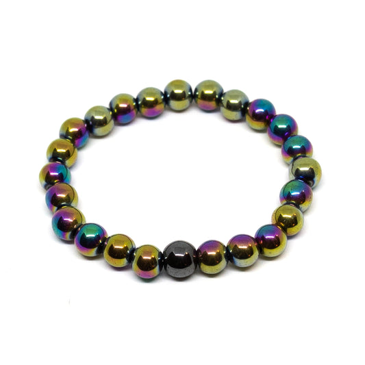 Rainbow Hematite Beaded Bracelet - Wrist Mala - 8mm (4 Pack)