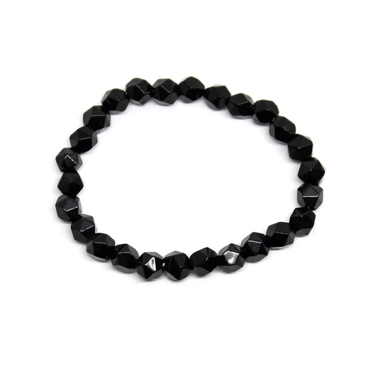 Black Tourmaline Icosahedron Beaded Bracelet Wrist Mala 7mm (2 Pack)