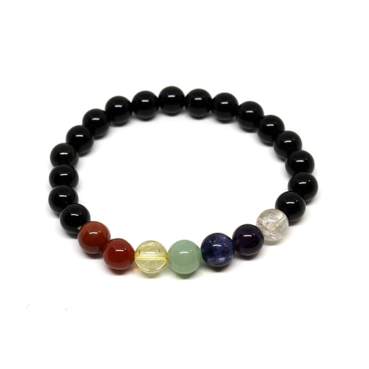 Real Gemstone Black Obsidian Chakra Bracelet Wrist Mala 8mm (2 Pack)