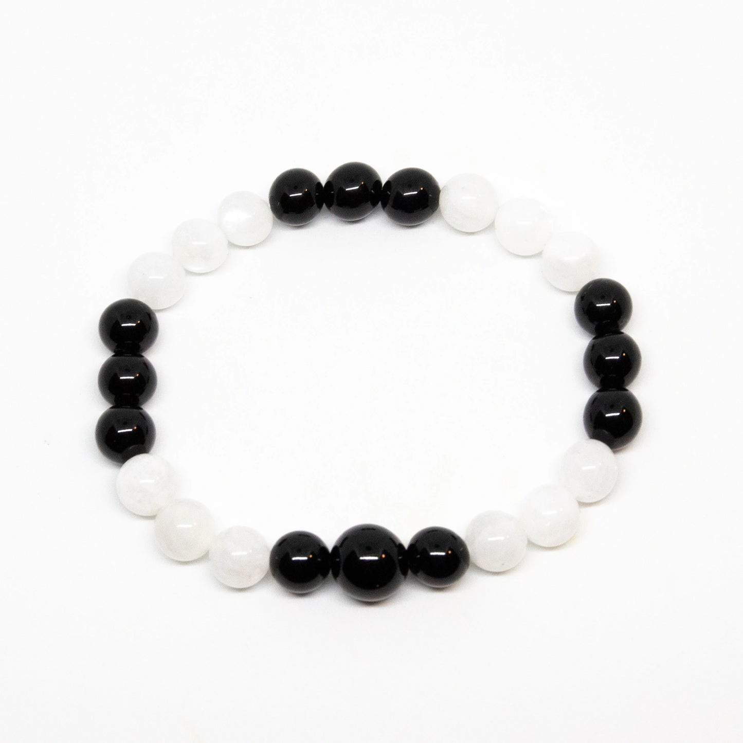 Black Obsidian & Moonstone Beaded Bracelet - 8mm (1 Pack)