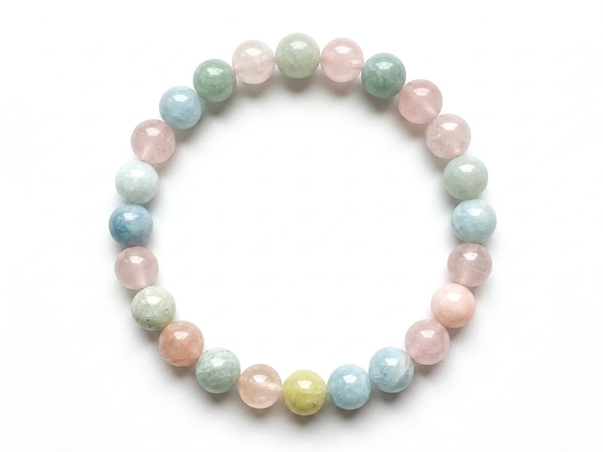 Morganite, Aquamarine & Heliodor Beaded Bracelet 8mm (2 Pack) - Average Wrists - New!