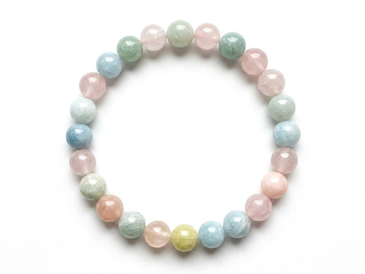 Morganite, Aquamarine & Heliodor Beaded Bracelet 8mm (2 Pack) - Average Wrists - New!