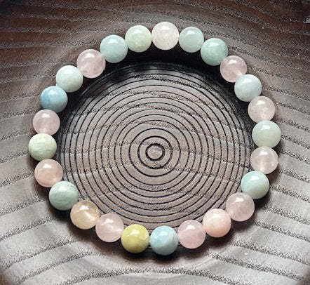 Morganite, Aquamarine & Heliodor Beaded Bracelet 8mm (2 Pack) - Average Wrists - New!