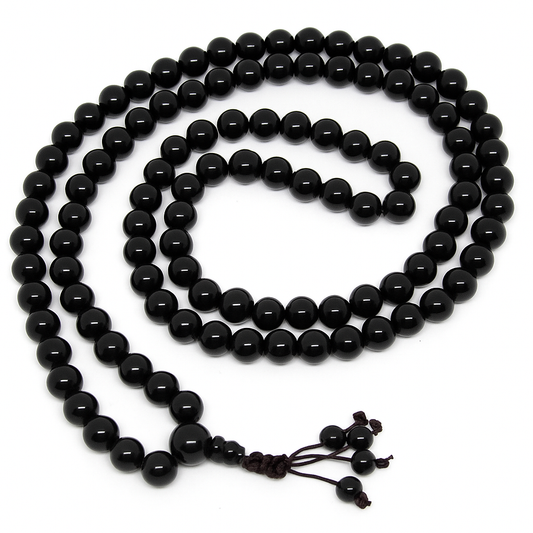 Black Obsidian Zen 108 Mala - Prayer Beads - 8mm (1 Pack)